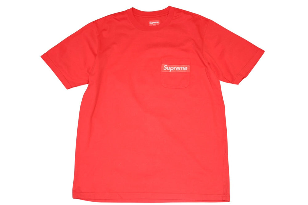 極美品 Supreme シュプリーム Mesh Stripe Pocket メッシュ ストライプ ポケットＴシャツ レッド コットン サイズM 中古 4b012635