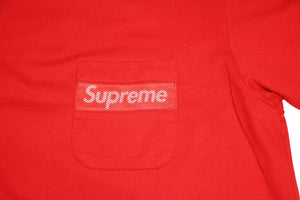 極美品 Supreme シュプリーム Mesh Stripe Pocket メッシュ ストライプ ポケットＴシャツ レッド コットン サイズM 中古 4b012635