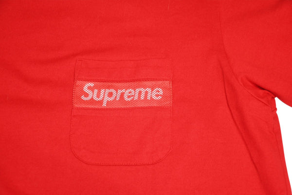 極美品 Supreme シュプリーム Mesh Stripe Pocket メッシュ ストライプ ポケットＴシャツ レッド コットン サイズM 中古 4b012635
