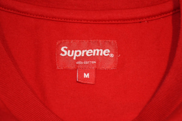 極美品 Supreme シュプリーム Mesh Stripe Pocket メッシュ ストライプ ポケットＴシャツ レッド コットン サイズM 中古 4b012635