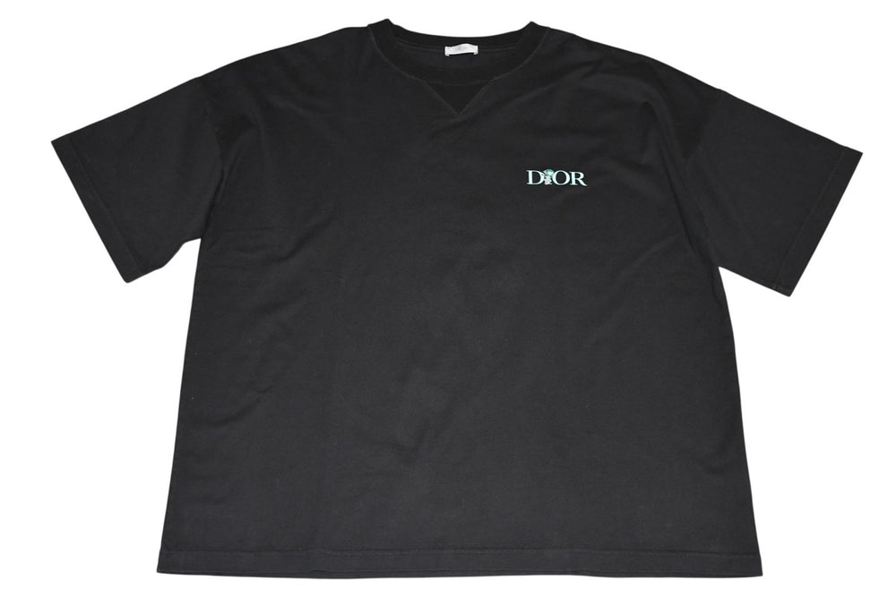 極美品 DIOR ディオール JARDIN 22AW 半袖Tシャツ ロゴ刺繍 243J685A0677 コットン ブラックターコイズブルー サイズXXL 中古 4b012693