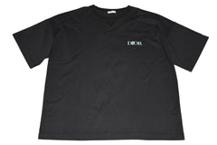 極美品 DIOR ディオール JARDIN 22AW 半袖Tシャツ ロゴ刺繍 243J685A0677 コットン ブラックターコイズブルー サイズXXL 中古 4b012693