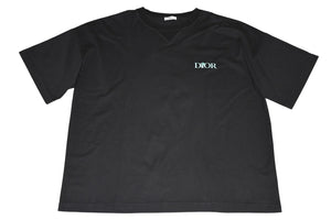極美品 DIOR ディオール JARDIN 22AW 半袖Tシャツ ロゴ刺繍 243J685A0677 コットン ブラックターコイズブルー サイズXXL 中古 4b012693