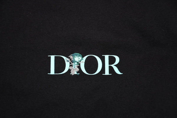 極美品 DIOR ディオール JARDIN 22AW 半袖Tシャツ ロゴ刺繍 243J685A0677 コットン ブラックターコイズブルー サイズXXL 中古 4b012693