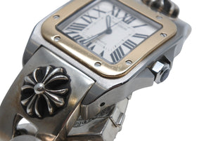 極美品 CHROME HEARTS クロムハーツ カスタムオーダー カルティエ サントス100 LM W200728G コンビ 中古 4b012723