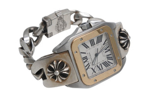 極美品 CHROME HEARTS クロムハーツ カスタムオーダー カルティエ サントス100 LM W200728G コンビ 中古 4b012723