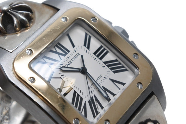 極美品 CHROME HEARTS クロムハーツ カスタムオーダー カルティエ サントス100 LM W200728G コンビ 中古 4b012723
