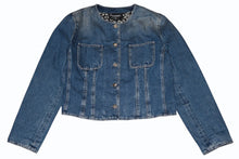 Load image into Gallery viewer, 極美品 CHANEL シャネル ノーカラー メンズ デニムジャケット P80314V72824 サイズ50 ココマーク ブルー G-DRAGON着用 カメリア ハート 中古 4b012738