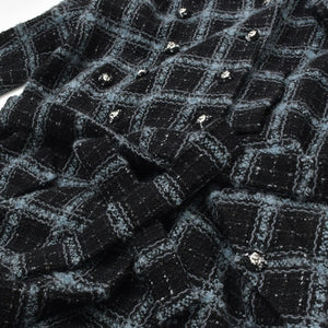 極美品 CHANEL シャネル ツイード メンズ ロングコート P78174V70206 サイズ50 ココマーク ブルー グレー ブラック ベルト付き 中古 4b012771