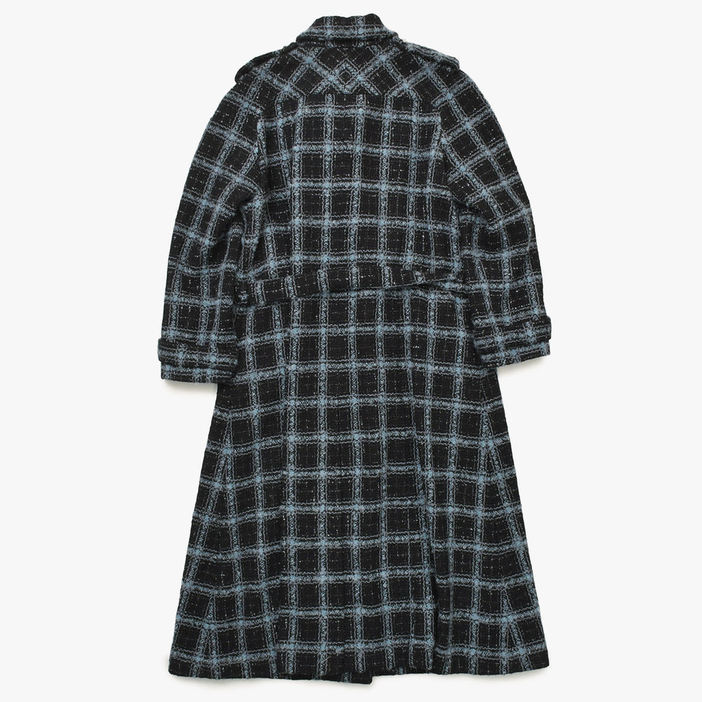 極美品 CHANEL シャネル ツイード メンズ ロングコート P78174V70206 サイズ50 ココマーク ブルー グレー ブラック ベルト付き 中古 4b012771