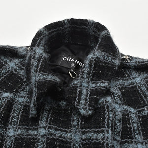 極美品 CHANEL シャネル ツイード メンズ ロングコート P78174V70206 サイズ50 ココマーク ブルー グレー ブラック ベルト付き 中古 4b012771