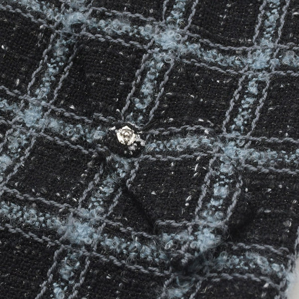極美品 CHANEL シャネル ツイード メンズ ロングコート P78174V70206 サイズ50 ココマーク ブルー グレー ブラック ベルト付き 中古 4b012771