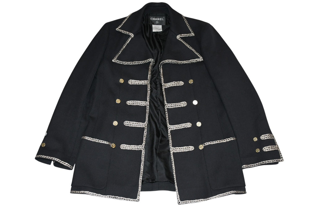 極美品 CHANEL シャネル メンズ ナポレオンジャケット P28758V18249 サイズ48 ココマーク ブラック シルバー コットン 中古 4b012777