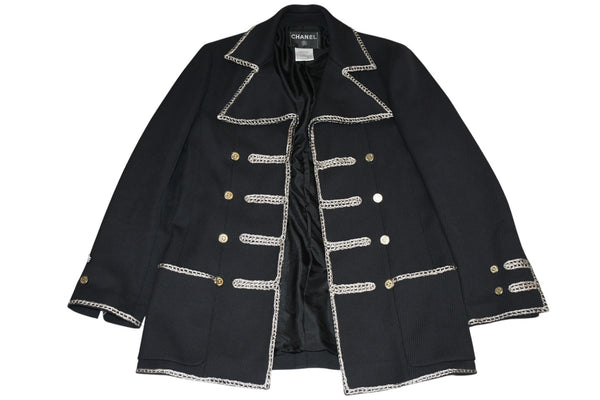 極美品 CHANEL シャネル メンズ ナポレオンジャケット P28758V18249 サイズ48 ココマーク ブラック シルバー コットン 中古 4b012777