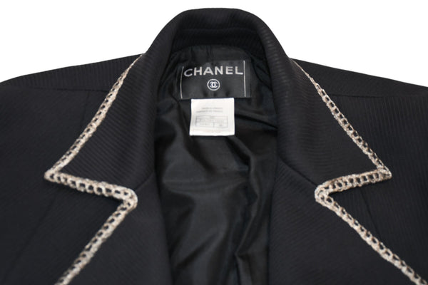 極美品 CHANEL シャネル メンズ ナポレオンジャケット P28758V18249 サイズ48 ココマーク ブラック シルバー コットン 中古 4b012777