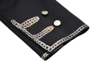 極美品 CHANEL シャネル メンズ ナポレオンジャケット P28758V18249 サイズ48 ココマーク ブラック シルバー コットン 中古 4b012777