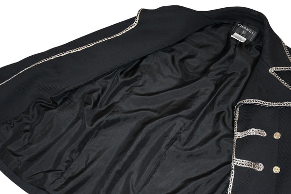 極美品 CHANEL シャネル メンズ ナポレオンジャケット P28758V18249 サイズ48 ココマーク ブラック シルバー コットン 中古 4b012777