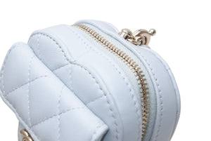 新品未使用 CHANEL シャネル 25AW ハートバッグチャーム AP4838 ランダム番台 ココマーク マトラッセ ラムスキン ライトブルー 中古 4b012786