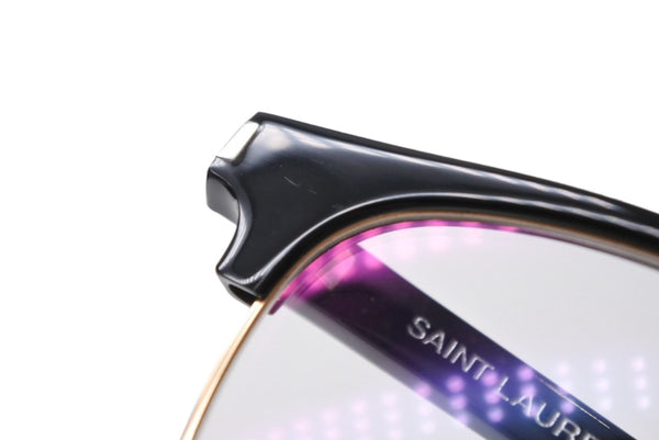 極美品 SAINT LAURENT サンローラン メガネ 伊達メガネ SL 104 アセテート メタル サイズ52☐20 ブラック ゴールド金具 中古 4b012842