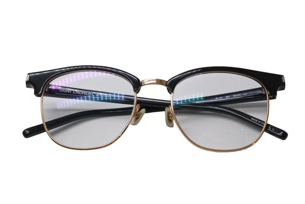 極美品 SAINT LAURENT サンローラン メガネ 伊達メガネ SL 104 アセテート メタル サイズ52☐20 ブラック ゴールド金具 中古 4b012842