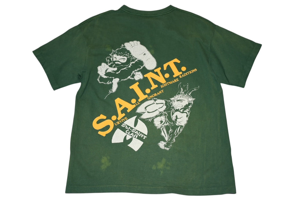極美品 SAINT MICHAEL セントマイケル SAINT CLAN セイントクラン 半袖Tシャツ SM-YS8-0000-C16 サイズL グリーン 中古 4b012899