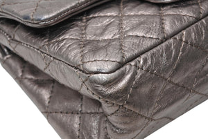 極美品 CHANEL シャネル 2.55 マトラッセ20 Wフラップ Wチェーンショルダーバッグ 11番台 ココマーク エイジドカーフ シルバー 中古 4b012925