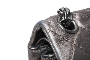 極美品 CHANEL シャネル 2.55 マトラッセ20 Wフラップ Wチェーンショルダーバッグ 11番台 ココマーク エイジドカーフ シルバー 中古 4b012925