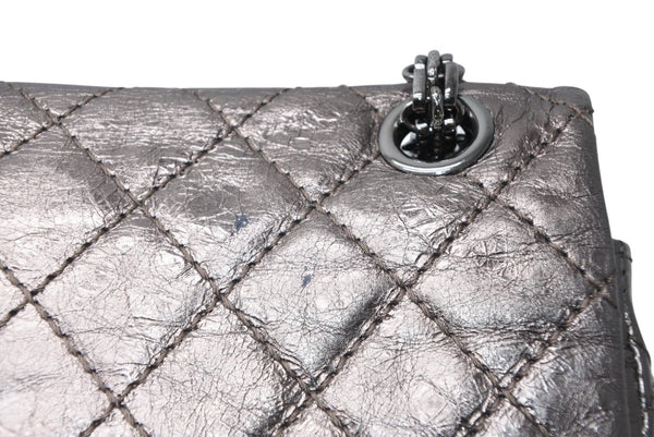 極美品 CHANEL シャネル 2.55 マトラッセ20 Wフラップ Wチェーンショルダーバッグ 11番台 ココマーク エイジドカーフ シルバー 中古 4b012925