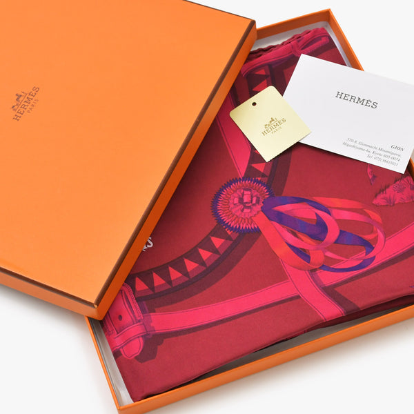 極美品 HERMES エルメス 2016年 京都祇園ポップアップ限定スカーフ カレ90 シルク 限定カラー ピンク 中古 4b012928