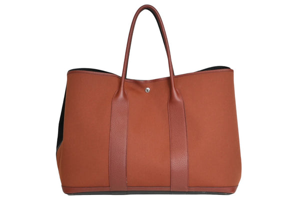 新品同様 HERMES エルメス ガーデンパーティGM トートバッグ キャンバス ネゴンダ ブラック バーガンディ バイカラー 中古 4b012933