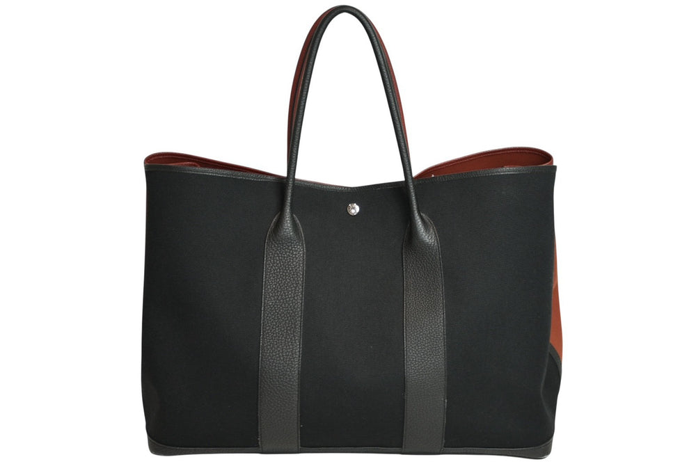 Like new HERMES Garden Party GM Tote Bag Canvas Negonda Black Burgundy Bicolor Used 4b012933