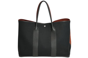 新品同様 HERMES エルメス ガーデンパーティGM トートバッグ キャンバス ネゴンダ ブラック バーガンディ バイカラー 中古 4b012933