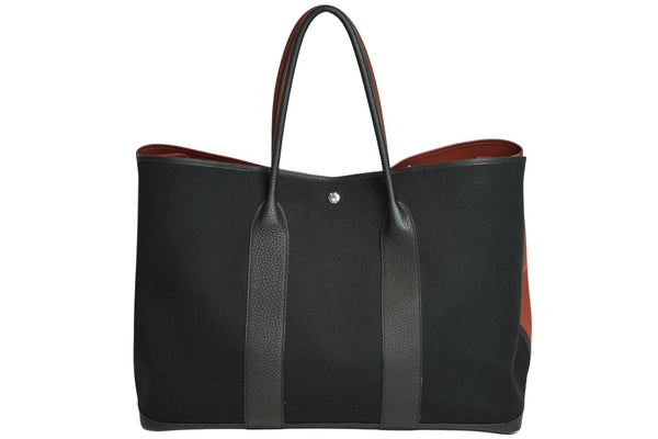 新品同様 HERMES エルメス ガーデンパーティGM トートバッグ キャンバス ネゴンダ ブラック バーガンディ バイカラー 中古 4b012933