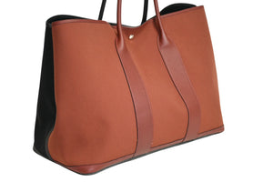 新品同様 HERMES エルメス ガーデンパーティGM トートバッグ キャンバス ネゴンダ ブラック バーガンディ バイカラー 中古 4b012933