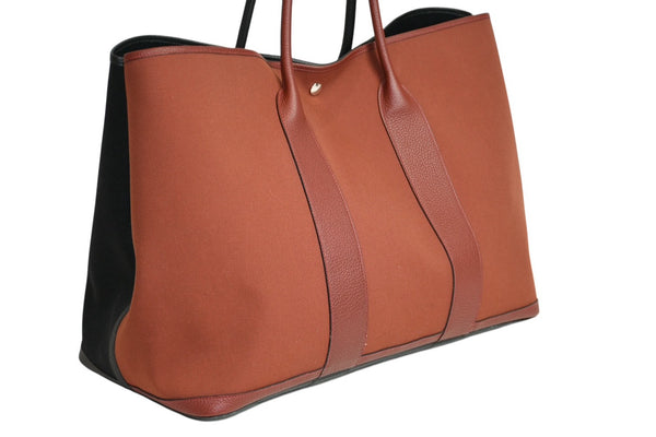 新品同様 HERMES エルメス ガーデンパーティGM トートバッグ キャンバス ネゴンダ ブラック バーガンディ バイカラー 中古 4b012933