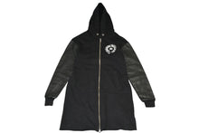 Load image into Gallery viewer, CHROME HEARTS × Bella Hadid クロムハーツ ベラハディッド イニシャルパッチロゴ ダガージップ レザー切り替えロング丈パーカー ブラック サイズXS 美品 中古 4b012942
