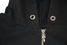 Load image into Gallery viewer, CHROME HEARTS × Bella Hadid クロムハーツ ベラハディッド イニシャルパッチロゴ ダガージップ レザー切り替えロング丈パーカー ブラック サイズXS 美品 中古 4b012942