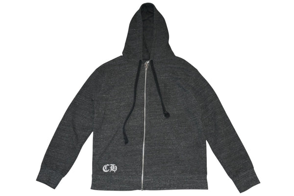CHROME HEARTS クロムハーツ 霜降り ジップアップフーディー パーカー ロゴ プリント サイズM グレー 美品 中古 4b012943