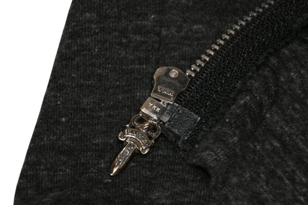 CHROME HEARTS クロムハーツ 霜降り ジップアップフーディー パーカー ロゴ プリント サイズM グレー 美品 中古 4b012943