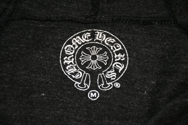 CHROME HEARTS クロムハーツ 霜降り ジップアップフーディー パーカー ロゴ プリント サイズM グレー 美品 中古 4b012943