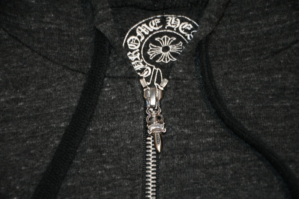 CHROME HEARTS クロムハーツ 霜降り ジップアップフーディー パーカー ロゴ プリント サイズM グレー 美品 中古 4b012943