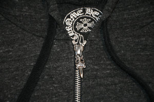 CHROME HEARTS クロムハーツ 霜降り ジップアップフーディー パーカー ロゴ プリント サイズM グレー 美品 中古 4b012943