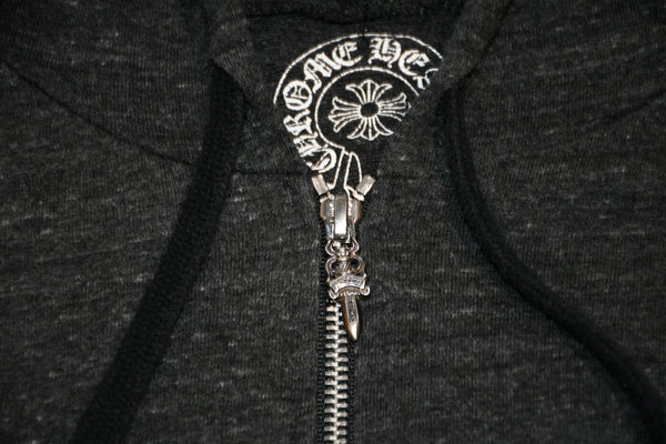 CHROME HEARTS クロムハーツ 霜降り ジップアップフーディー パーカー ロゴ プリント サイズM グレー 美品 中古 4b012943