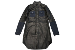 CHROME HEARTS クロムハーツ デニム レザーシャツ ワンピース クロスボール サイズS ブラック シルバー925 美品 中古 4b012949