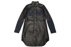 CHROME HEARTS クロムハーツ デニム レザーシャツ ワンピース クロスボール サイズS ブラック シルバー925 美品 中古 4b012949