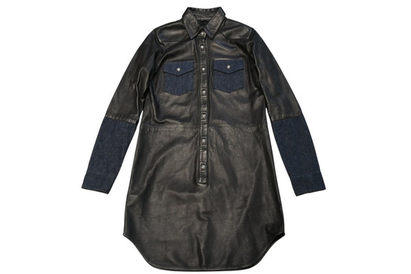 CHROME HEARTS クロムハーツ デニム レザーシャツ ワンピース クロスボール サイズS ブラック シルバー925 美品 中古 4b012949