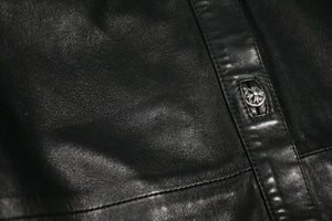 CHROME HEARTS クロムハーツ デニム レザーシャツ ワンピース クロスボール サイズS ブラック シルバー925 美品 中古 4b012949