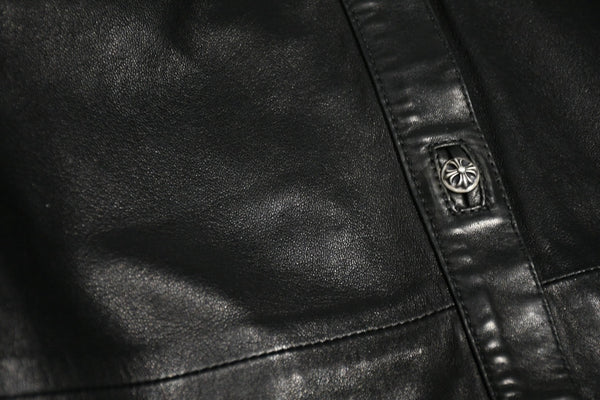 CHROME HEARTS クロムハーツ デニム レザーシャツ ワンピース クロスボール サイズS ブラック シルバー925 美品 中古 4b012949