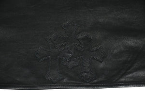 CHROME HEARTS クロムハーツ デニム レザーシャツ ワンピース クロスボール サイズS ブラック シルバー925 美品 中古 4b012949