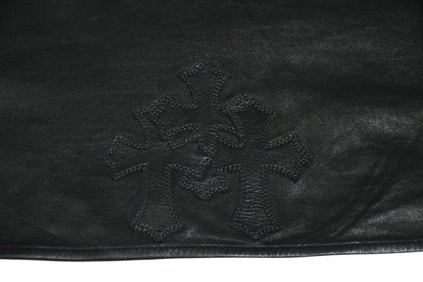 CHROME HEARTS クロムハーツ デニム レザーシャツ ワンピース クロスボール サイズS ブラック シルバー925 美品 中古 4b012949